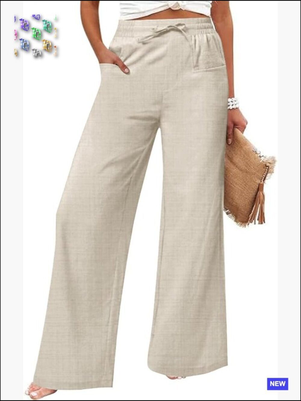 Wide Leg Linen Palazzo Pants with Pockets High Waisted Drawstring Lounge Casual